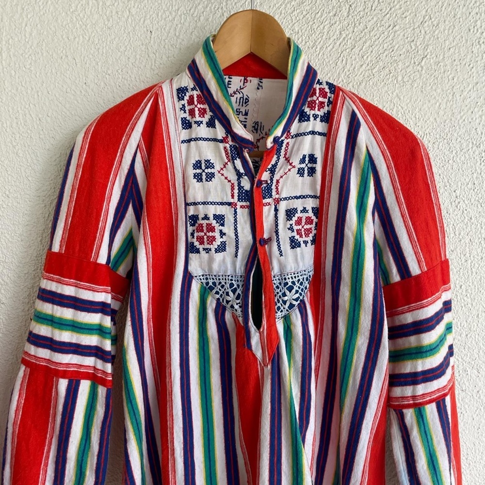 Vintage 70's handmade stripe embroidered top - Picture 3 of 5